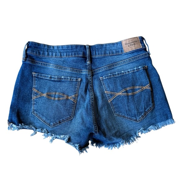 Abercrombie & Fitch Shorts Size 4 / 27 Blue Denim Jean Short Raw Hems Distressed - Picture 5 of 13